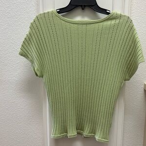 Tahari Knit Top Women’s Size XS Green Ribbed Short Sleeve Sweater Top